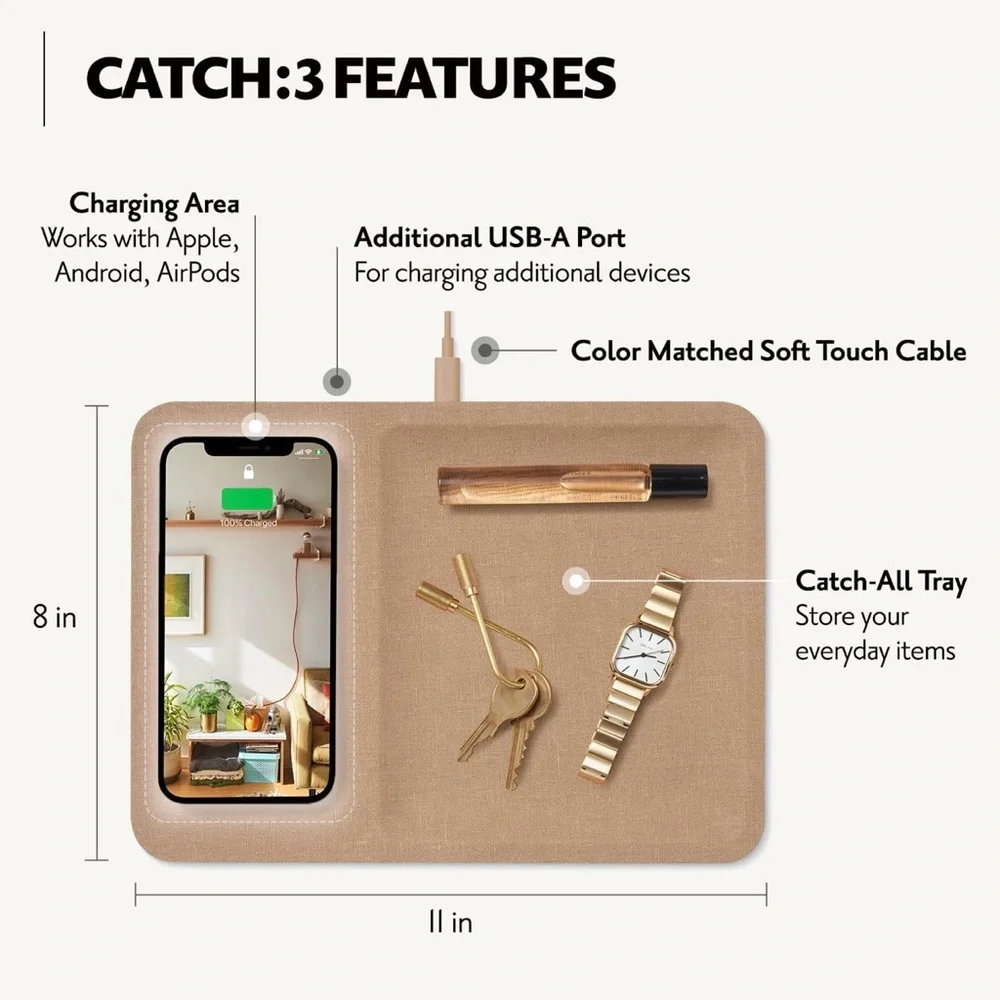 Courant Catch 3 Belgium Linen Wireless Charging Station - Picture 2 of 11